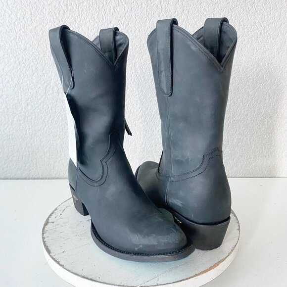 Lane PLAIN JANE Midi Cowboy Boots Womens 9 Western Black Cowgirl Short Ankle - Picture 1 of 11